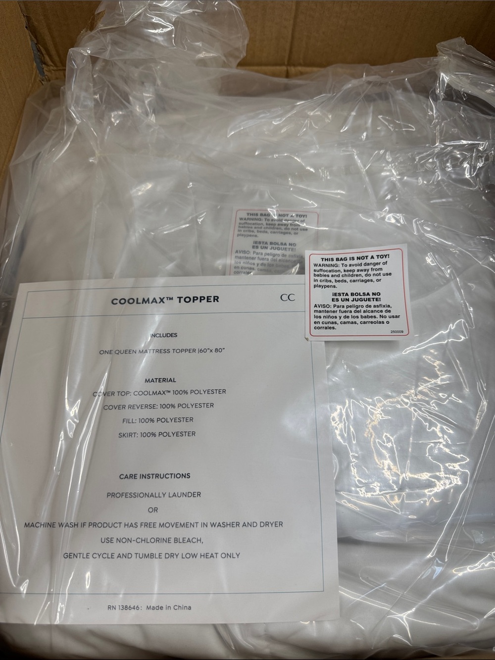Coolmax Topper Queen Mattress Topper - White NEW